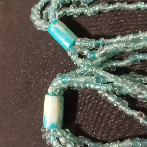 Long or layered glass seed bead aquamarine necklace 48 inches long - Picture 6 of 9